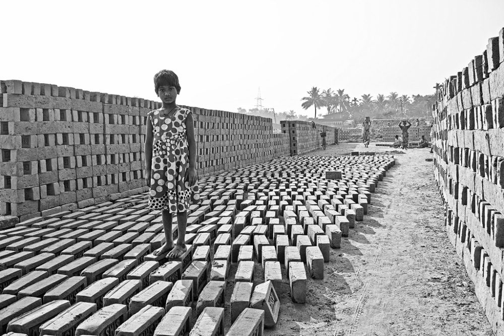 Kolkata, India- February 2016. Bricks being dried in the sun.