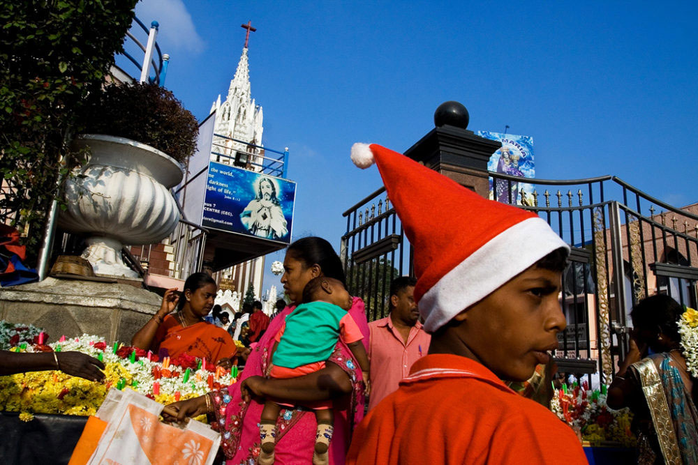 Bangalore, India - Dec 2014 - Crowd outside St. Mary's Basilica Church on the Christmas eve
