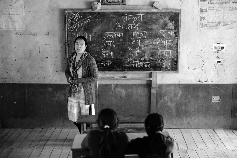 Tabo,Himachal Pradesh-June 2015.Sanskrit is being taught at Serkong School.